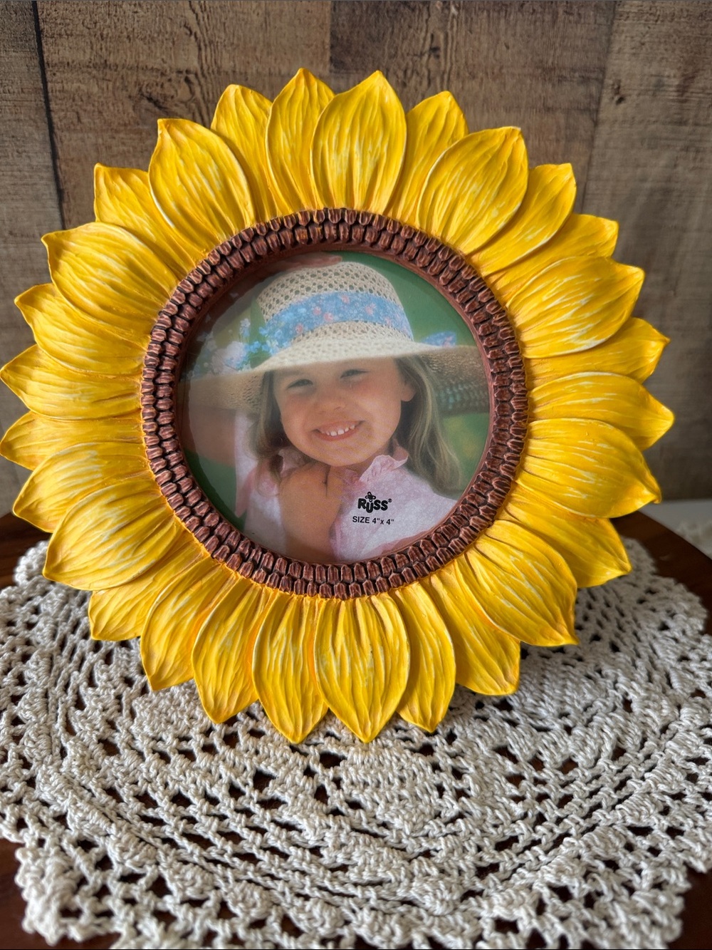 Russ Bright Yellow Sunflower Frame with Brown Accents